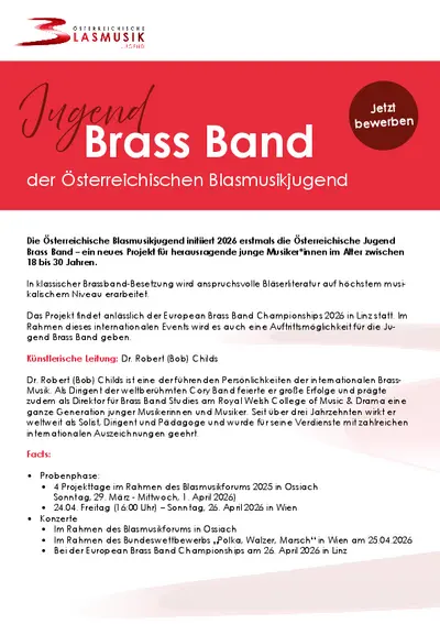 Anmeldeschluss Jugend Brass Band