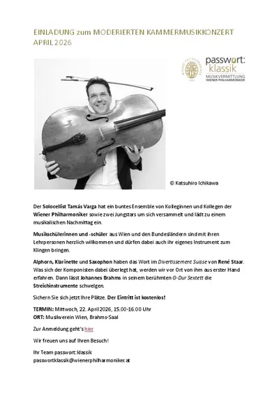 Passwort:klassik: Moderiertes Kammermusikkonzert der Wiener Philharmoniker