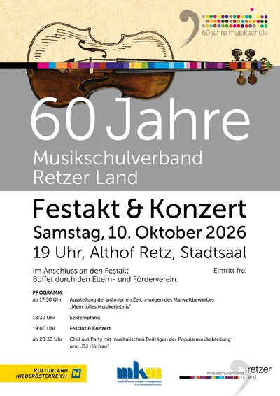 Plakat mit Text für 60 Jahre Musikschulverband Retzer Land