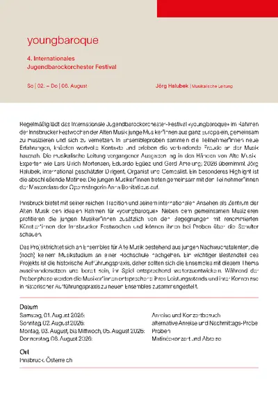 youngbaroque - 4. Internationales Jugendbarockorchester Festival